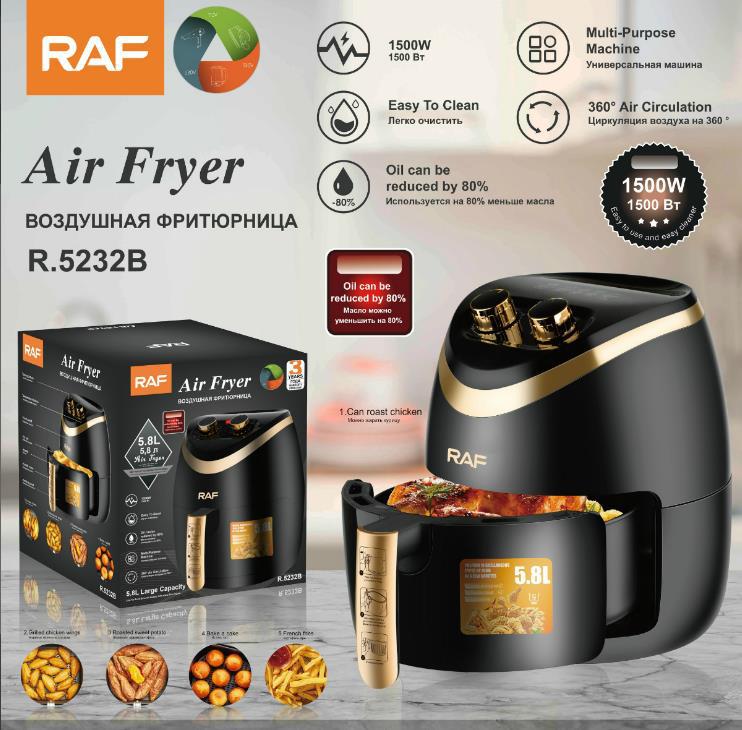 RAF European style air fryer for home use with large capacity Multifunctional Smart French Fries Fully Automatic Fryer 5.8L
