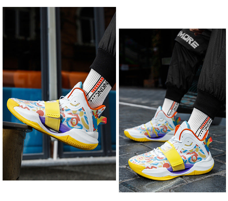 Autumn and Winter New Water Flower4Trendy Casual Basketball Shoes for Teenagers with Velcro Friction Sound and Non-Slip Sports Shoes