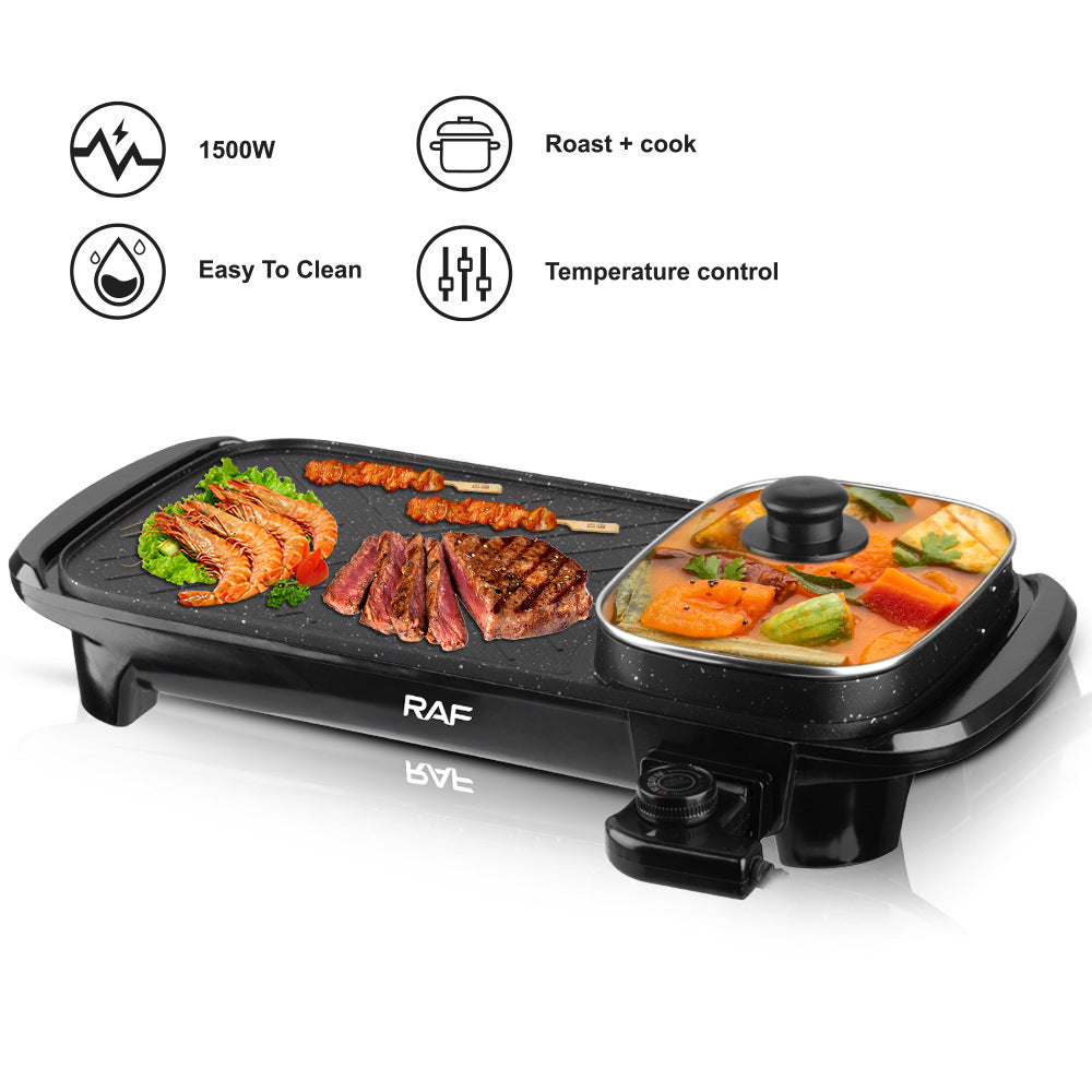 RAF European Standard Household BBQ Pot Hot Pot BBQ All-in-One Multifunctional BBQ Machine Grilling and Stir-Frying Grill Smokeless Electric Grill Pan