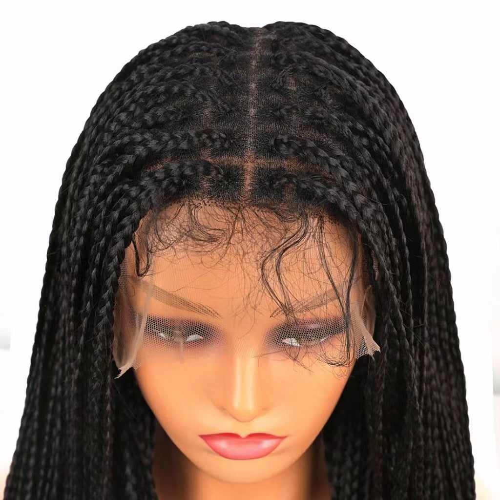 Foreign Trade Cross-Border European American African Wig for Women Full Hand-Woven Lace Three-Strand Braid Long Straight Hair Wig briad wig