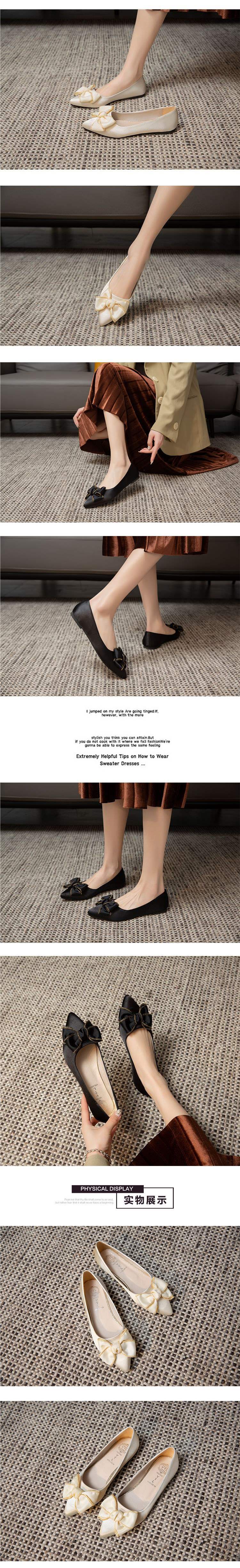 Red Wedding Shoes Bow2025New Women's Single Shoes Spring Autumn Versatile Shallow Mouth Pointed Toe Flat Bride Bridesmaid Shoes Trendy