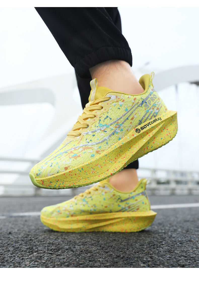 Autumn New Fluorescent Parent-Child Fashion Casual Sports Shoes with Real Carbon Plate High Elasticity Cushioning Outdoor Running Shoes