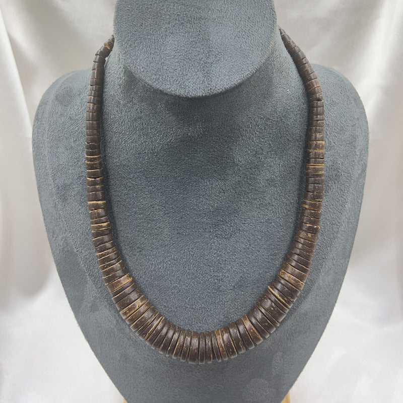 Hot Selling Coconut Shell Wooden Bead Necklace Turquoise Beaded Men's Versatile Accessory Niche Bohemian Collarbone Chain