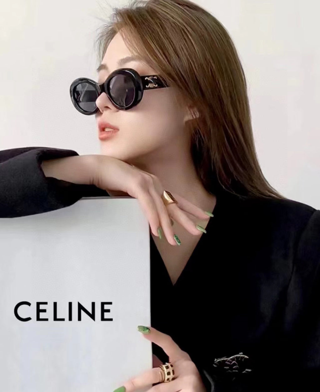 Vintage European and American Style Cat Eye Sunglasses for Women Trendy New Sunglasses with Celine Letters High-end UV Protection Glasses