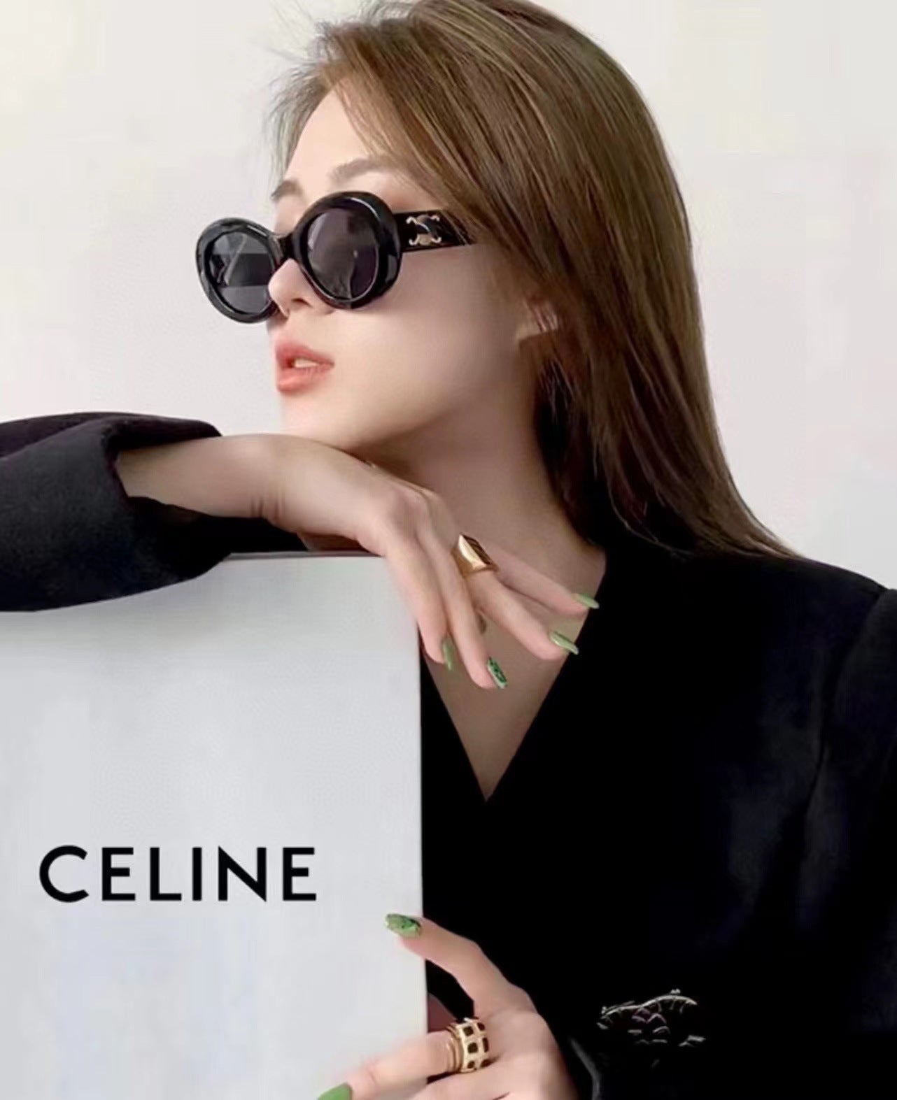 Vintage European and American Style Cat Eye Sunglasses for Women Trendy New Sunglasses with Celine Letters High-end UV Protection Glasses