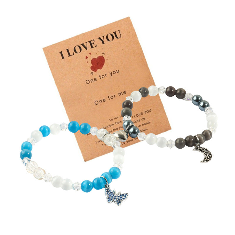 kitty Cat Pendant Bracelet Spider Moon Butterfly Couple Bracelet Friendship Gift Card Heart Magnetic Bracelet