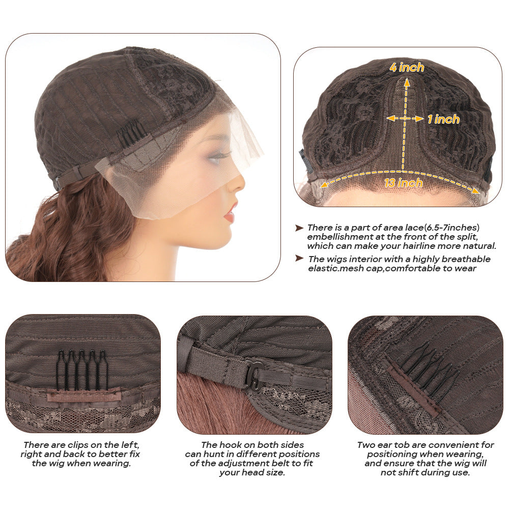 Wig for European and American Women, Middle Part, Long Straight Hair, Front Lace, Synthetic Fiber13*4*1T Headgear for Foreign Trade wigs European and American Style