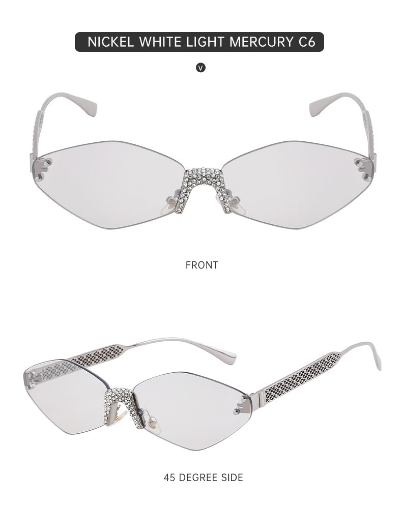 New Diamond Cut Edge Frameless Sunglasses for Women, Diamond-Studded Sunglasses, Sun Protection, Diamond-Shaped Frame Glasses for Women shades