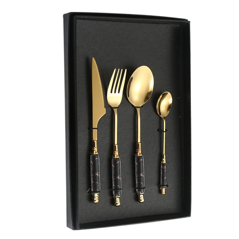 Stainless Steel Cutlery Restaurant Western Steak Knife Fork Imitation Marble Pattern Ceramic Handle Knife Fork Spoon Tea Spoon Tea Fork Set