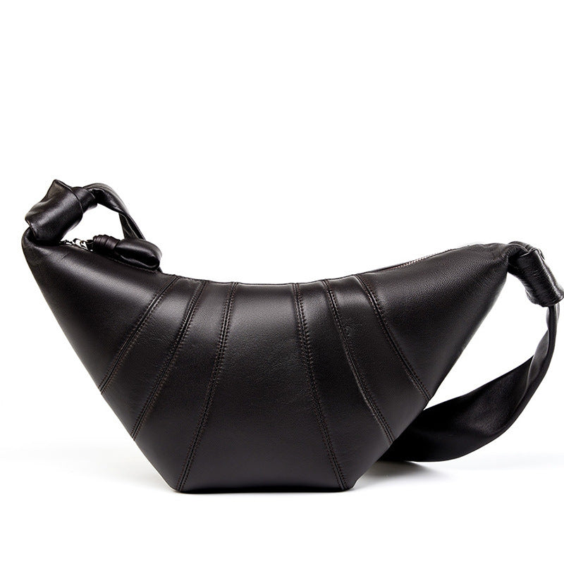 French Niche First Layer Sheepskin Croissant Bag Crossbody Lazy Style Genuine Leather Shoulder Crossbody Dumpling Bag for Women