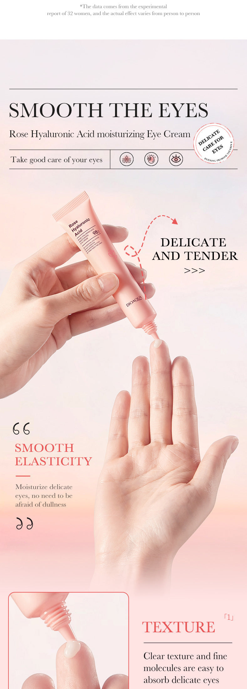 Eye Cream20gBIOAOUA Rose Rice Hyaluronic Acid Lightens Dark Circles and Eye Wrinkles Cross-Border Wholesale