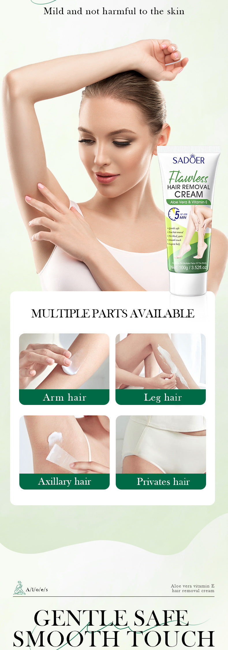 Plant VE Depilatory cream100g SADOER Smooth and Gentle Underarm Hair Removal Cream Cross-Border Wholesale