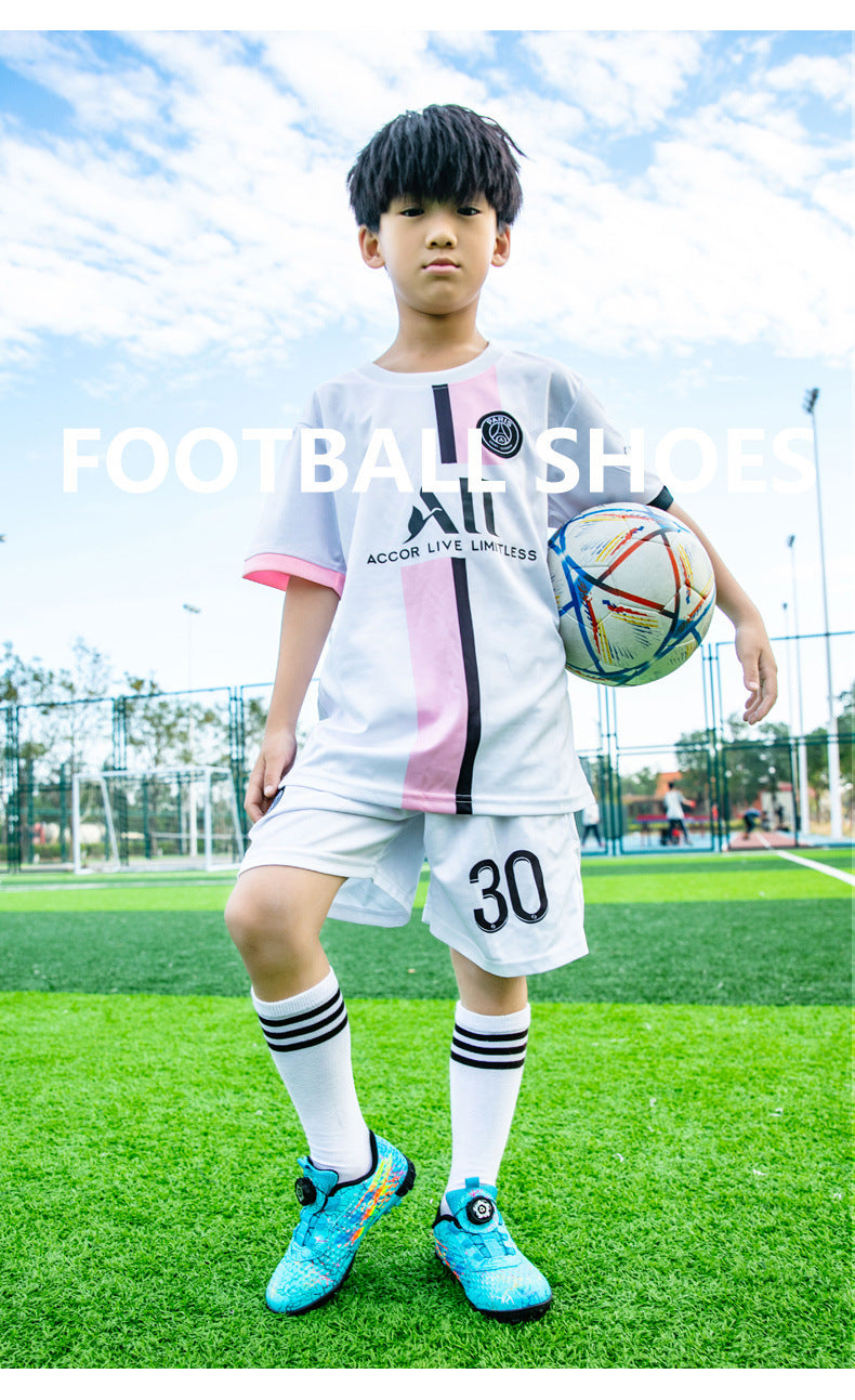 New style soccer shoes for men, women, and children with rotating buckle TF Broken Nail Style Youth Student Grassland Competition Training Shoes