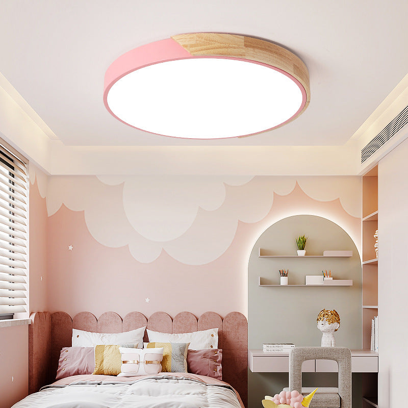 Macaron Solid Wood Ceiling Light led Bedroom Lamp Round Nordic Iron Art Room Lamp Creative Living Room Lamp for Home Use