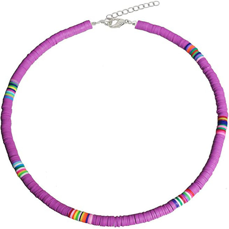 Hawaiian Women's Collarbone Chain6mm Colorful Soft Clay Lobster Clasp Chain Necklace Beach Soft Clay Necklace