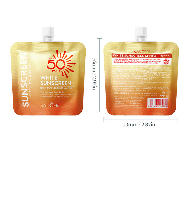 SPF50+Sunscreen30g SADOER Anti-UV Non-Greasy Sunscreen Lotion Cross-Border Wholesale