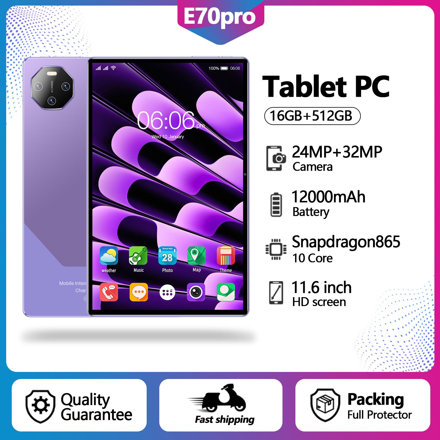 E70Pro New10.11-inch Smart Tablet E-commerce Shopee(Popular)