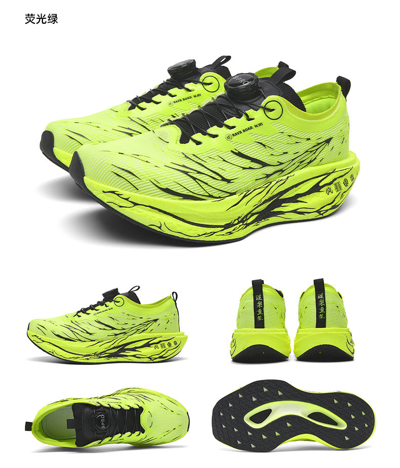 2025New Rotating Buckle Couple Fluorescent Trendy Fashion Running Shoes Real Explosive Carbon Plate Rebound Shock Absorption Sports Shoes