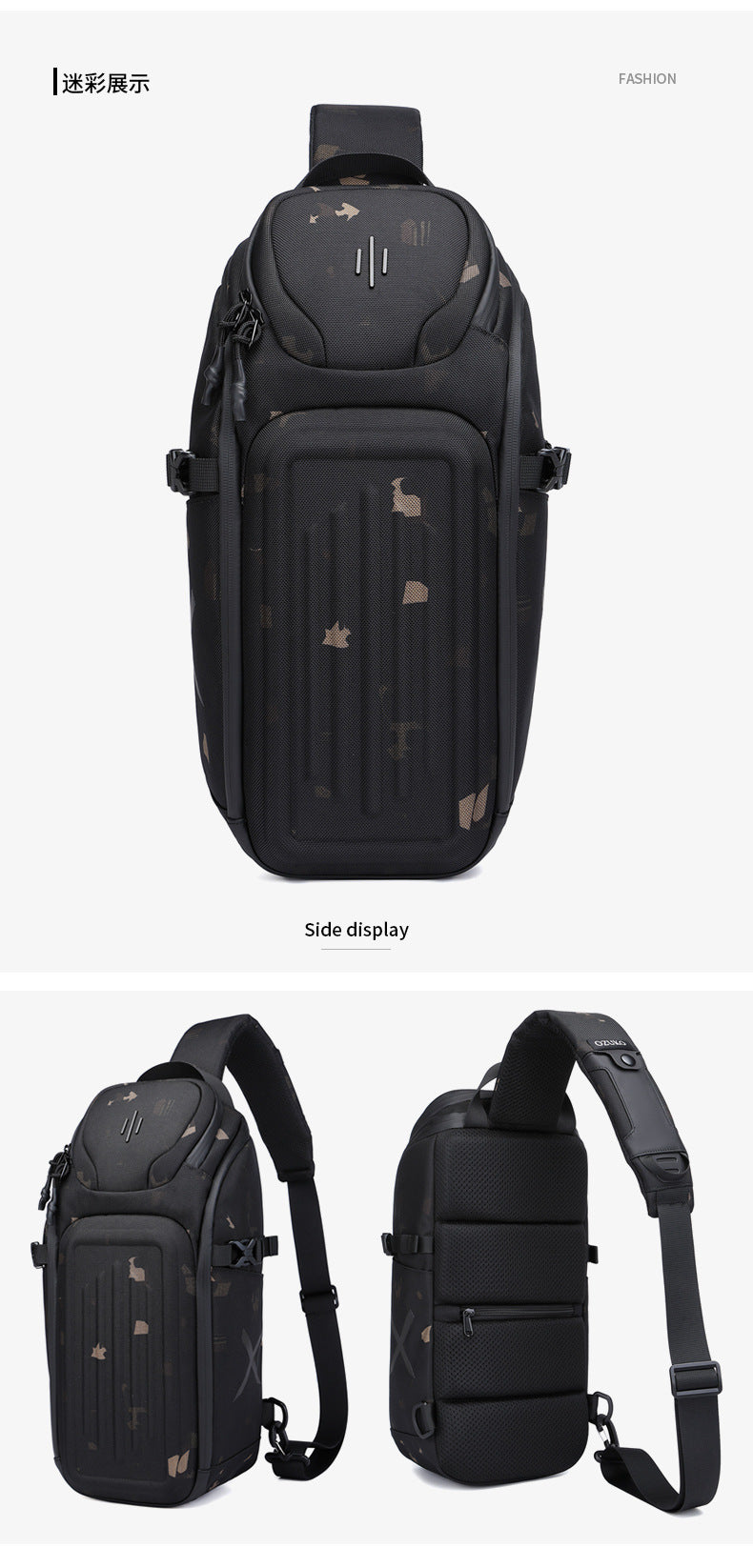 OZUKO Men's Chest Bag Waterproof Crossbody Bag Business Simple Crossbody Bag Trendy Commuter Small Backpack High-End Feel