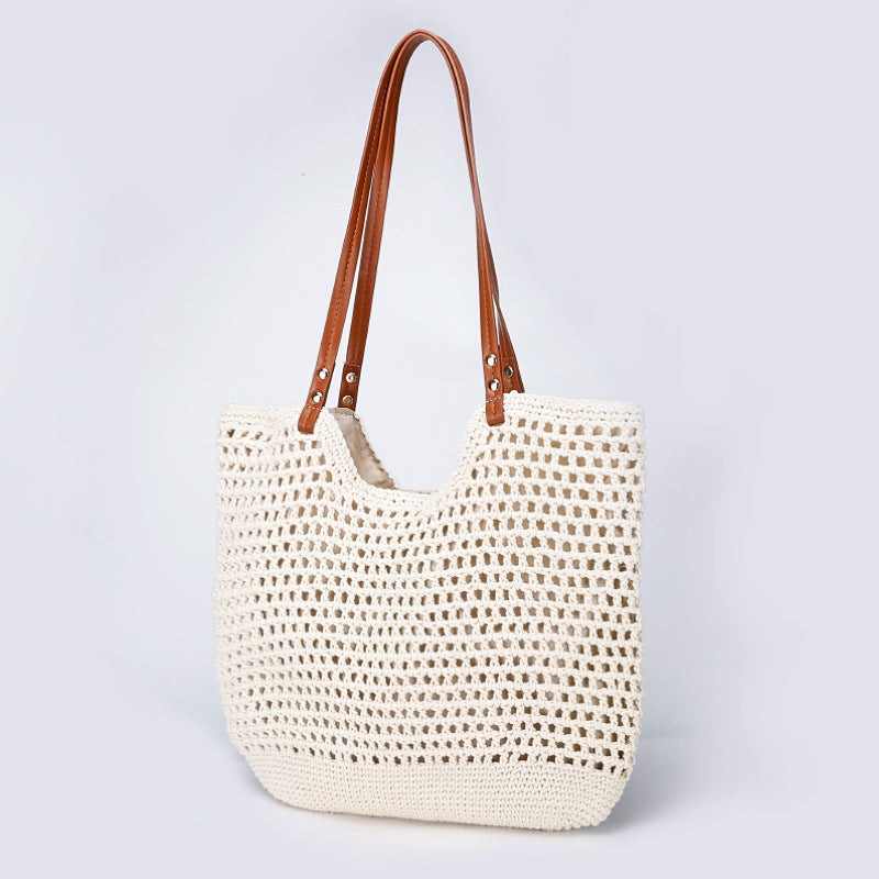 New Large Capacity Lazy Style Woven Bag for Women Versatile Artistic Shoulder Bag Beach Bag Cotton Rope Commuter Tote Bag