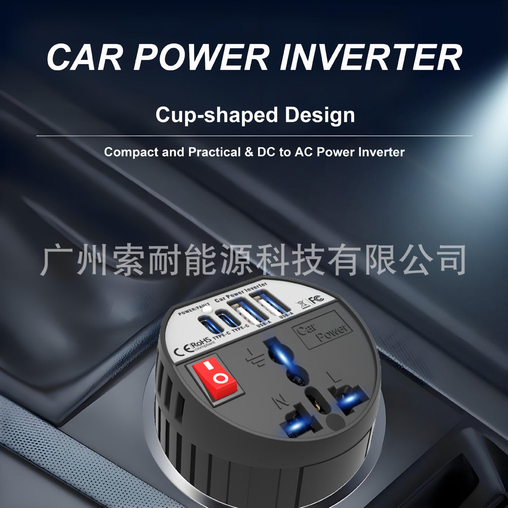 Hot Selling Car Inverter200W 12V Turn110V220V Double USB Type-C Cup Type inverter