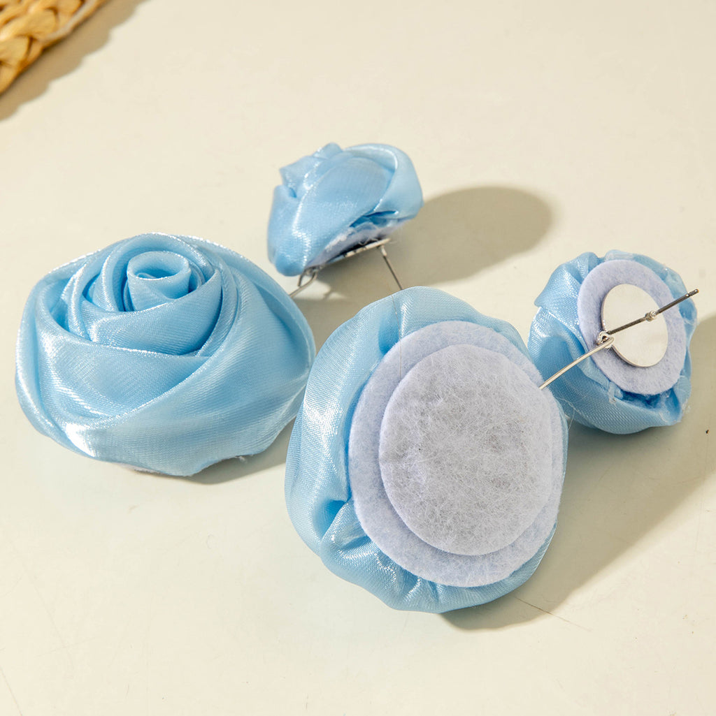 European and American Light Luxury High-End Fabric Rose Flower Earrings Fashion Versatile Three-Dimensional Flower Earrings Wholesale