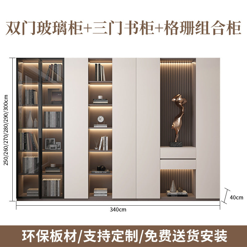 Heightened Solid Wood Bookcase with Glass Doors, Floor-standing Home-use Six-door Bookcase, High-end Storage Cabinet for Home Bedroom and Study Room