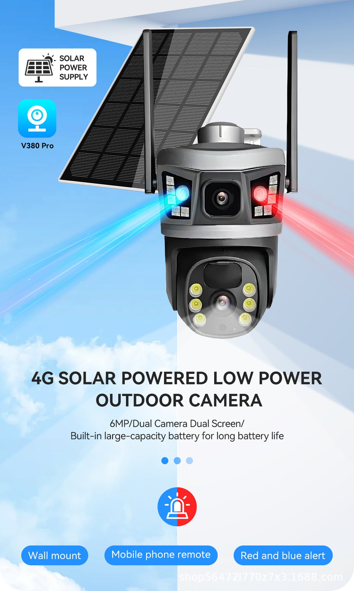 Factory direct sales V380PRO Binocular dual-screen solar-powered low-power outdoor4G Wireless Surveillance Camera