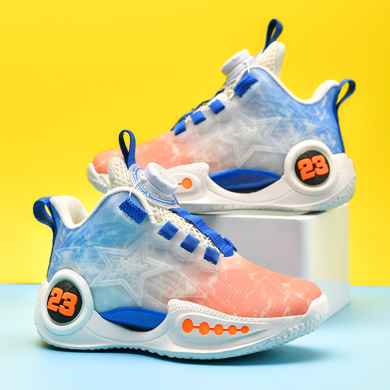 New Girls Light Elastic Damping Children's Shoes Boys Rotating Buckle Luminous fashion Casual Sports Children's Basketball Shoes