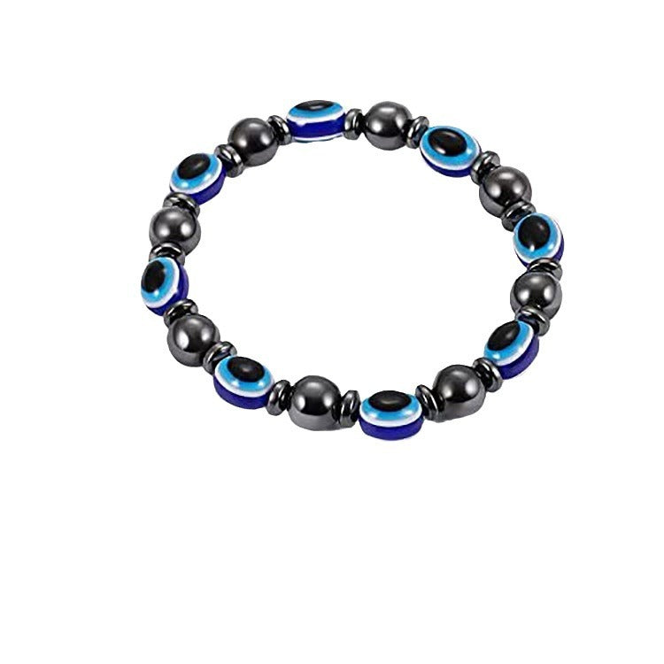 Black Gallstone Eye Bracelet Women's Gift Hematite Spacer Bracelet8mm Beaded Stretch Devil's Eye Bracelet