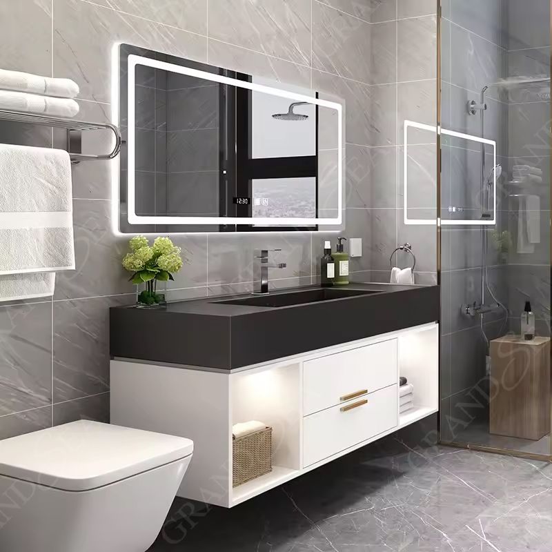 Bathroom Equipment Drawer Storage Luxury Solid Wood and Marble Top White Lacquer Bathroom Vanity