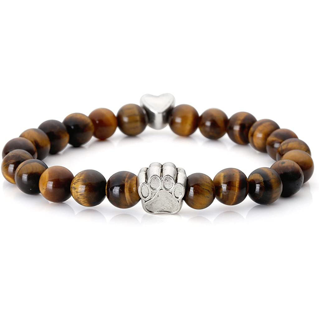 Men's White Turquoise Bracelet Heart Paw Print Alloy Pendant Volcanic Tiger Eye Colorful Beads Blue Dot Bear Paw Bracelet