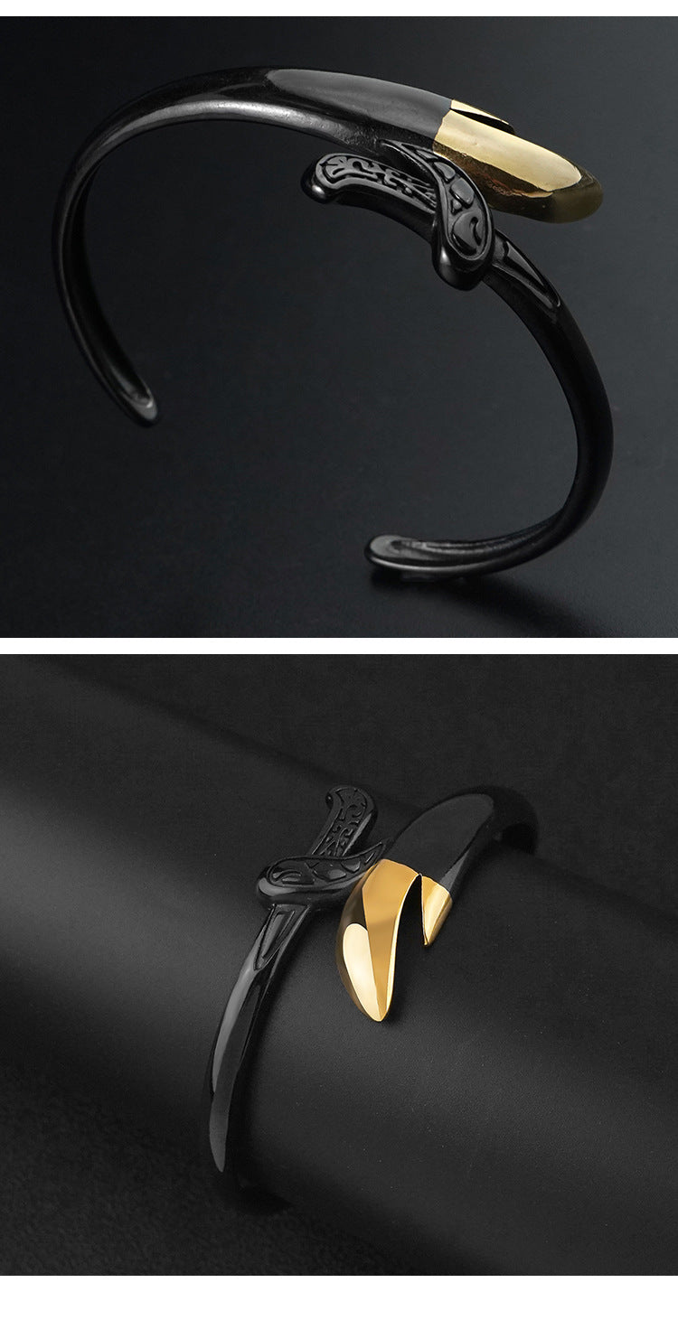 New Style Personality Stainless Steel Open Ring Bracelet Set Dark Cool Black gold Titanium Steel Jewelry Accessories