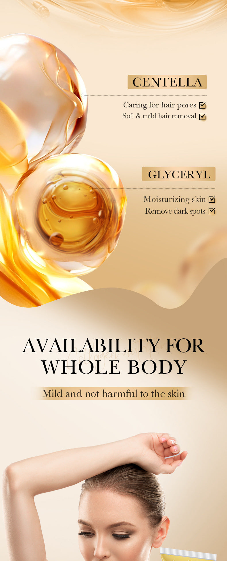 Full English Collagen Gentle Hair Removal Cream SADOER Skin-friendly Non-irritating Underarm Hair Removal Cream  Wholesale