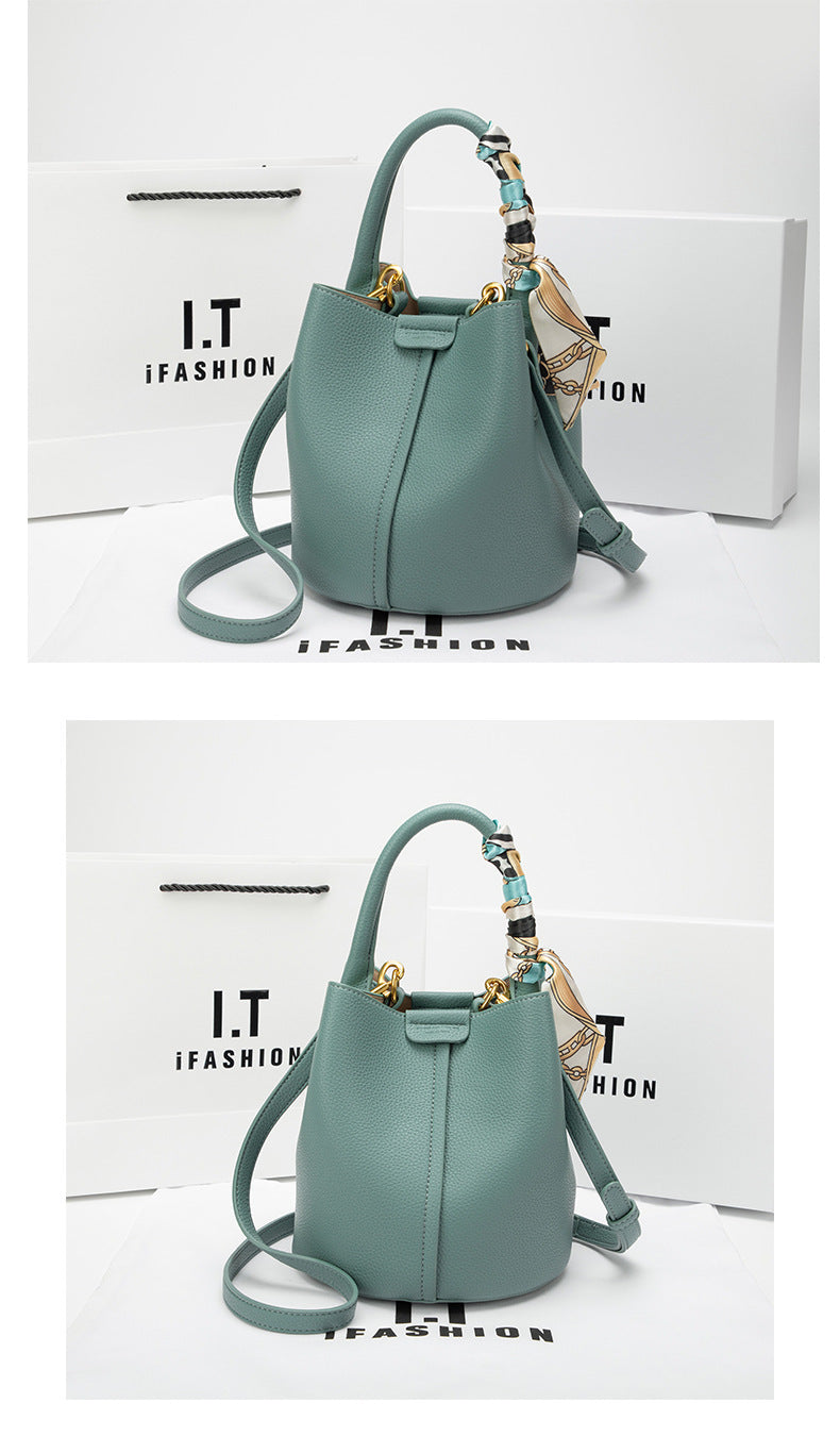 Genuine Leather Bucket Bag2024New high-end women's summer crossbody bag large capacity basket cute ladies' bag