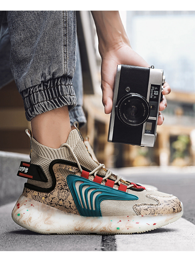 2025New National Fashion Casual Shoes Breathable Mesh Patchwork Men's Shoes Thick Sole Height Increasing Non-Slip Wear-Resistant Sports Shoes