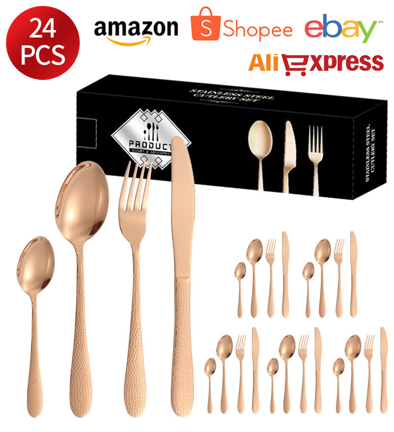 410Stainless Steel Tableware Hotel Restaurant Hammered Knife Fork Spoon24Set of Western Steak Knives and Forks
