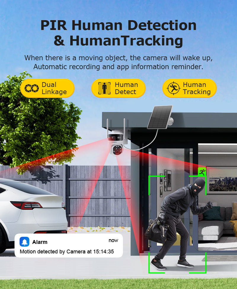 Manufacturer Private Model Outdoor4G Three-eye Solar Camera6MP High Definition Full Color1510x Zoom Solar Surveillance