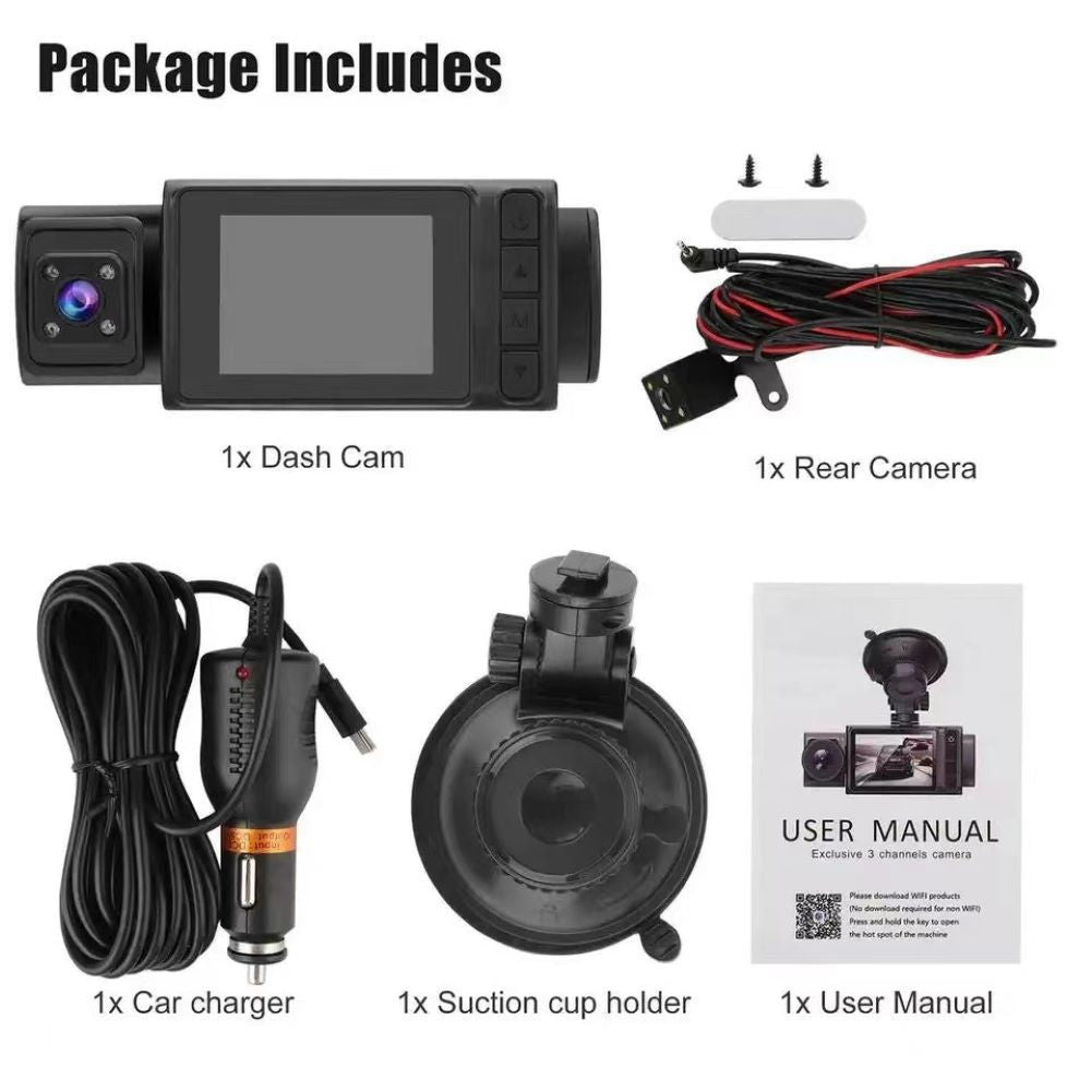 S11New three-lens dashcam2Inch Hd1080P Simultaneous Recording of Front, Interior, and Rear of the Vehicle