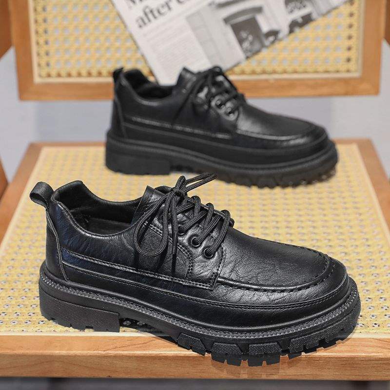 Autumn Men's Casual Leather Shoes Big Toe Shoes British Work Shoes Korean Style Trendy Black Leather Shoes Shallow Mouth Trendy Shoes