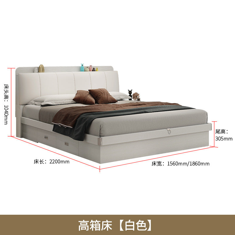 Light Luxury Master Bedroom Bed Matching Wedding Bed1.5Rice1.8Double White Leather Soft Bag High Box Storage Bed High Box Storage