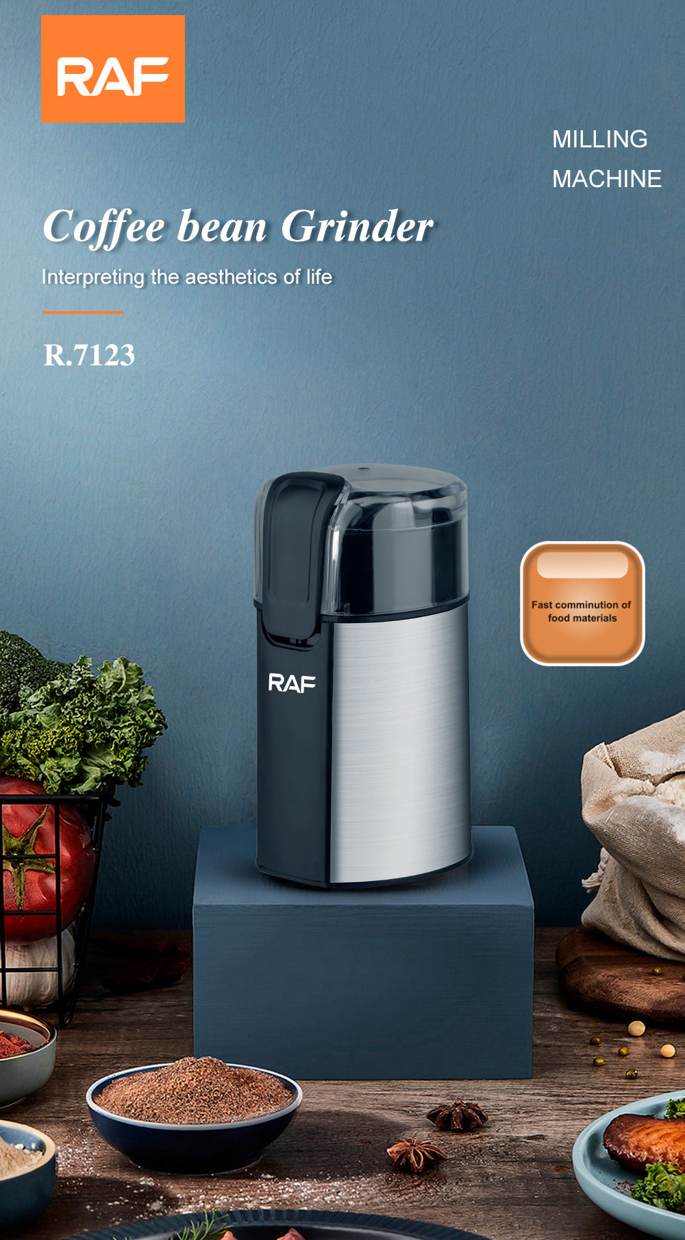 RAF European Standard Export Lightweight Coffee Grinder Household Fully Automatic Coffee Bean Grinder Dry Grinder