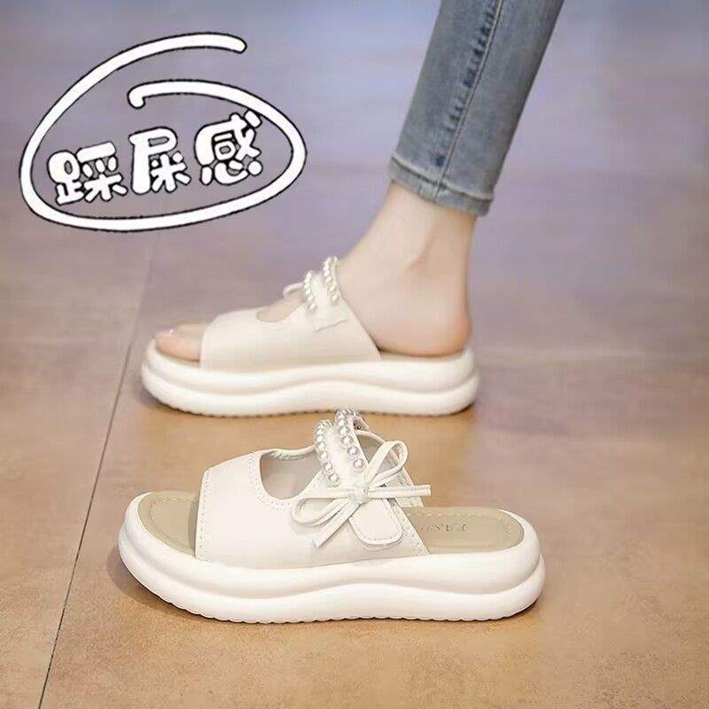 Beautiful Genuine Soft Leather Thick-Soled Women's Summer Slippers2025New style fairy-style outdoor slippers, lightweight and soft