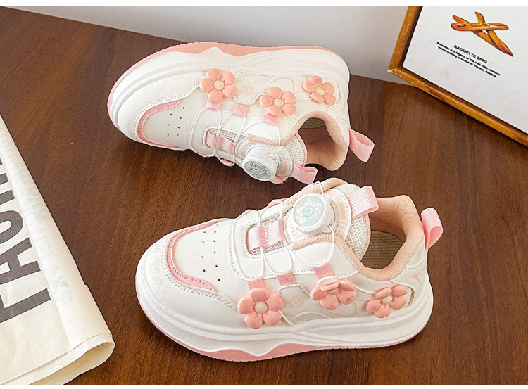 Children's Sports Shoes Spring and Autumn2025New Student Knob Girls' White Sneakers Versatile Casual Girls' Running Shoes