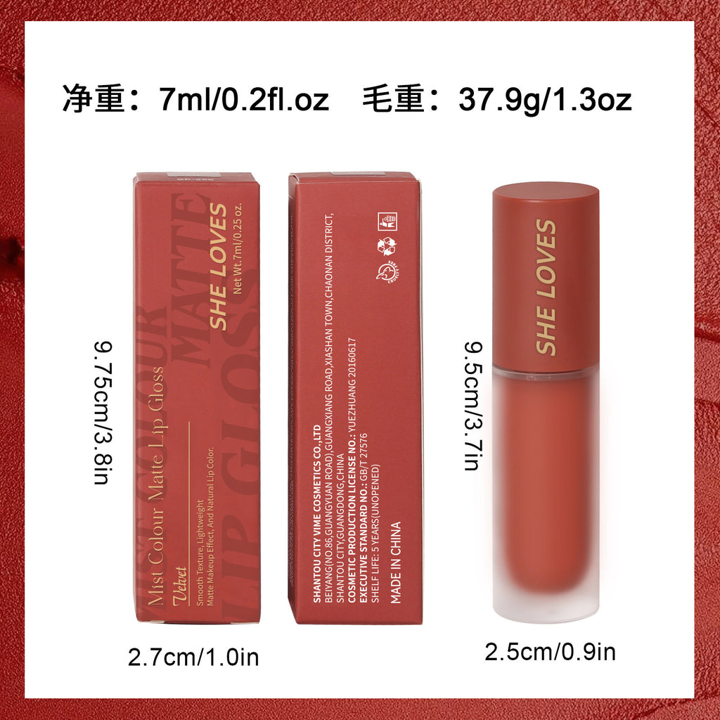 SHELOVES Light Mist Matte Lip Gloss10Color Non-Stick Cup Matte Lip Mud Liquid Lipstick