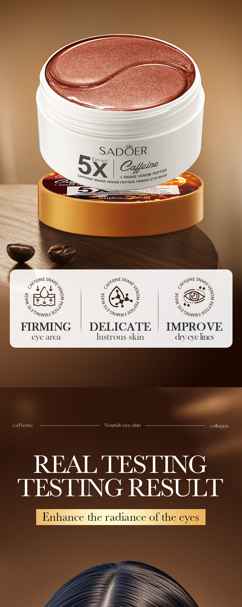 Cross-border Boxed Eye Mask80pcs/100g  Snake Venomoid Peptide Seaweed Condensing Smooth Eye Mask Export Manufacturer Wholesale