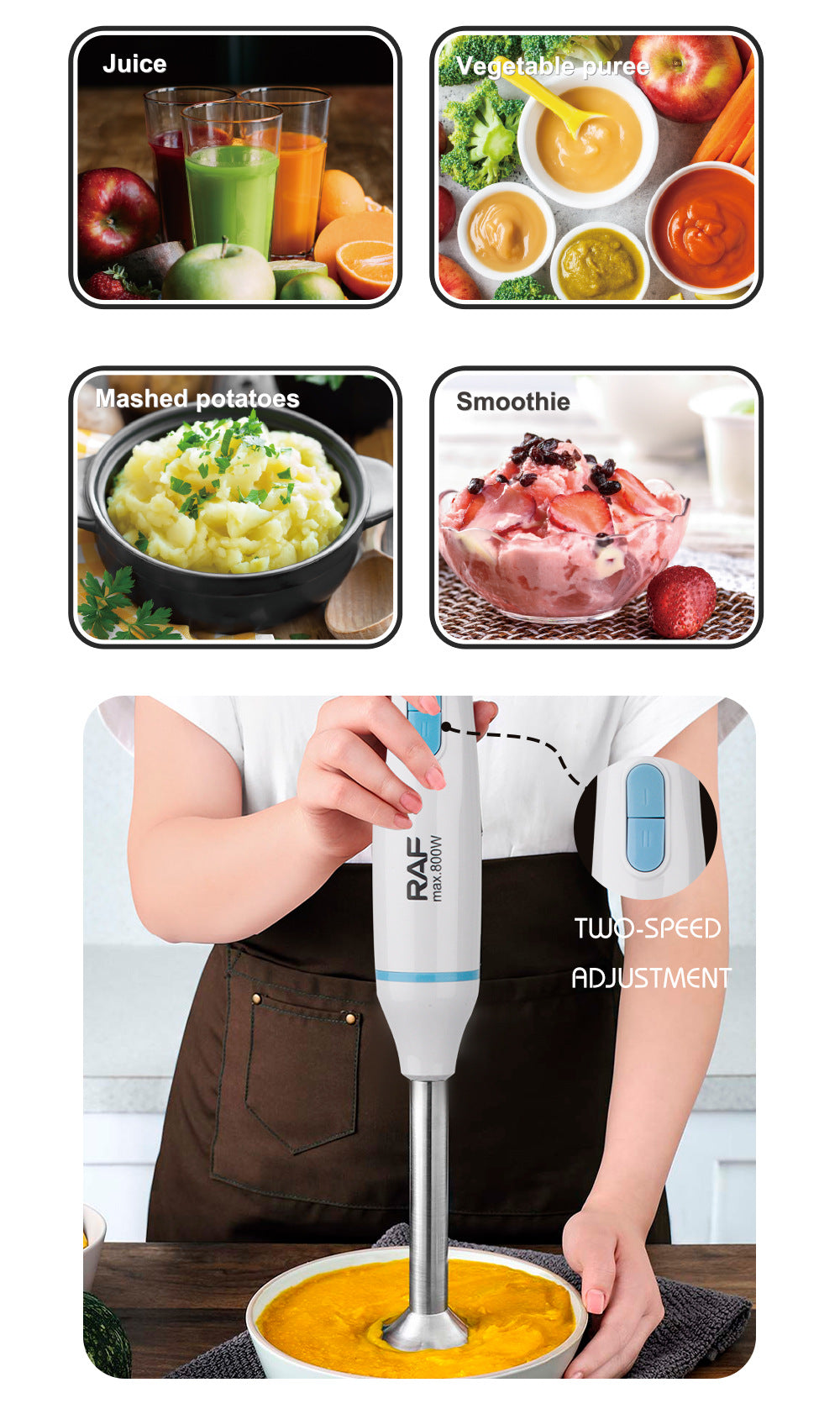 RAF 220V Handheld Food Processor Blender Multi-Functional Meat Grinder Mixer Stick