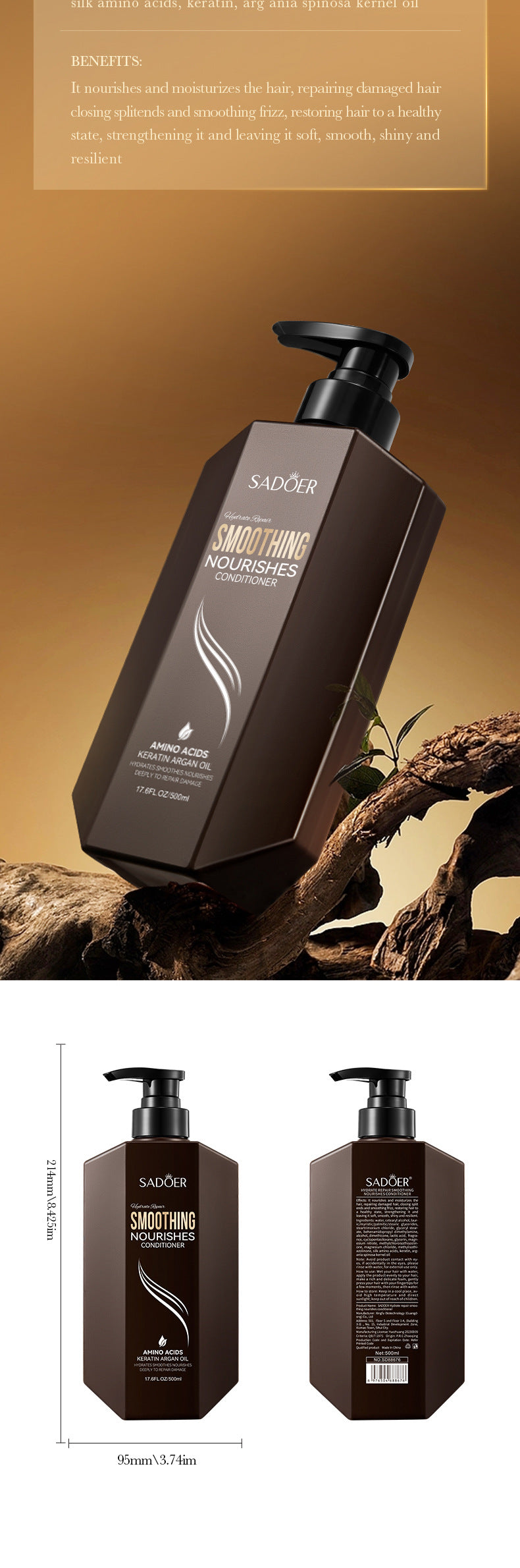Hair Conditioner500ml SADOER Moisturizing and Smoothening Conditioner to Improve Split Ends Cross-Border Wholesale