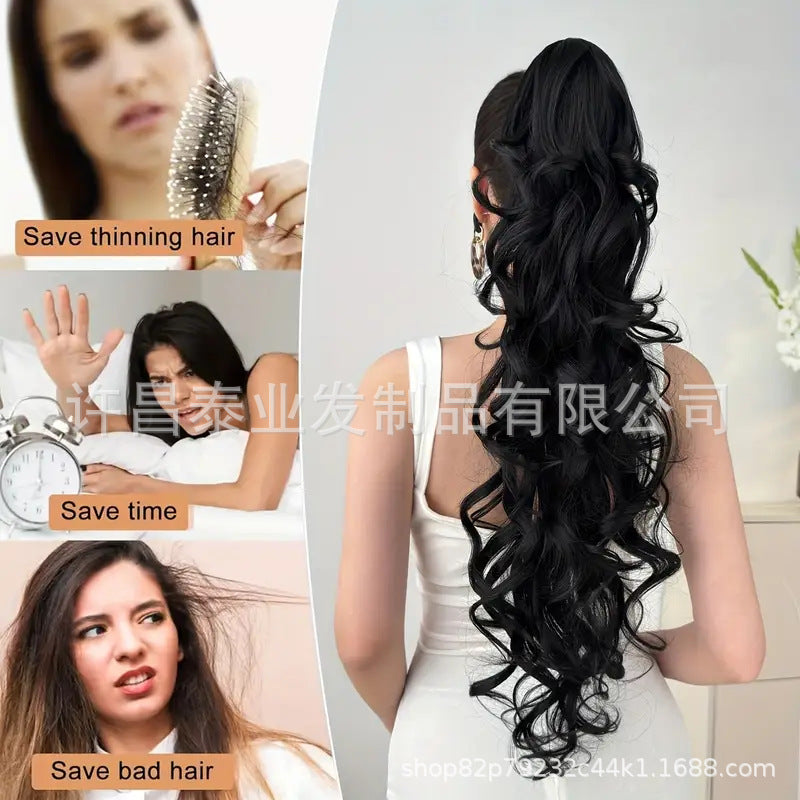 Amazon Cross-Border Trade Wig Ponytail for Women70cm Long Curly Hair Multi-layer Big Wave Claw Clip Ponytail Synthetic Braids