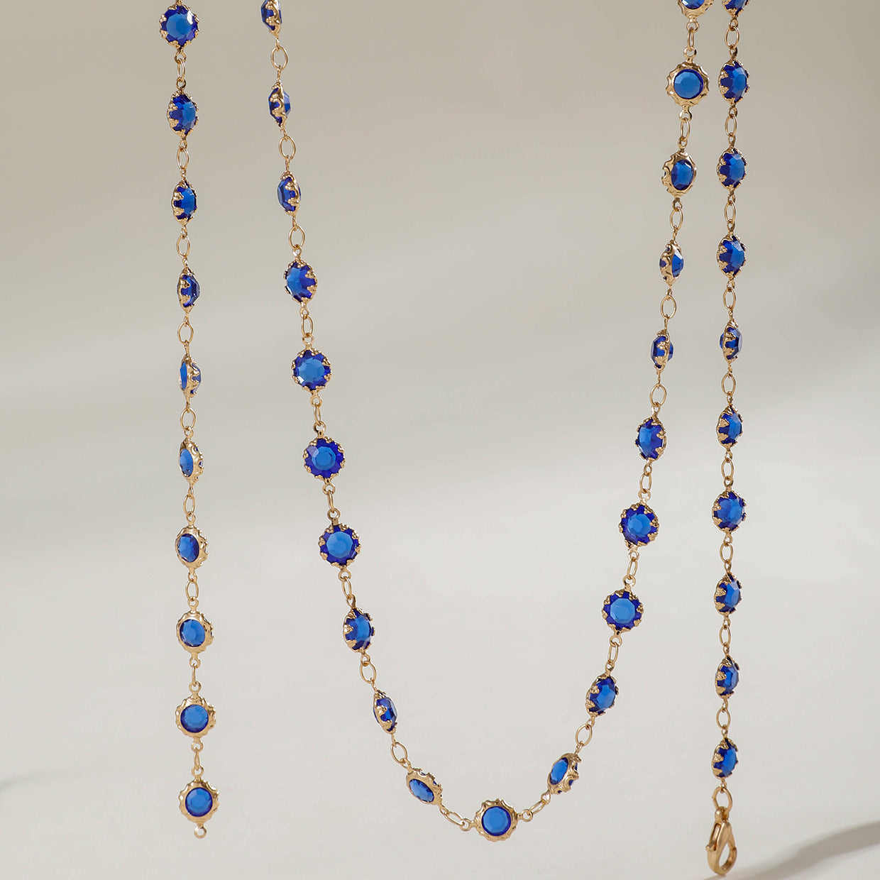 Simple Colorful Beaded Tassel y Chain Necklace Elegant Versatile Diamond-Studded Sweater Chain Jewelry